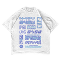 White Need for Speed Underground t-shirt with N4SU logos in periwinkle and ice blue, front view — Cellar Door