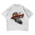 White Burnout 3 (バーンアウト 3) graphic t-shirt with Japanese retro racing print, front view — Cellar Door